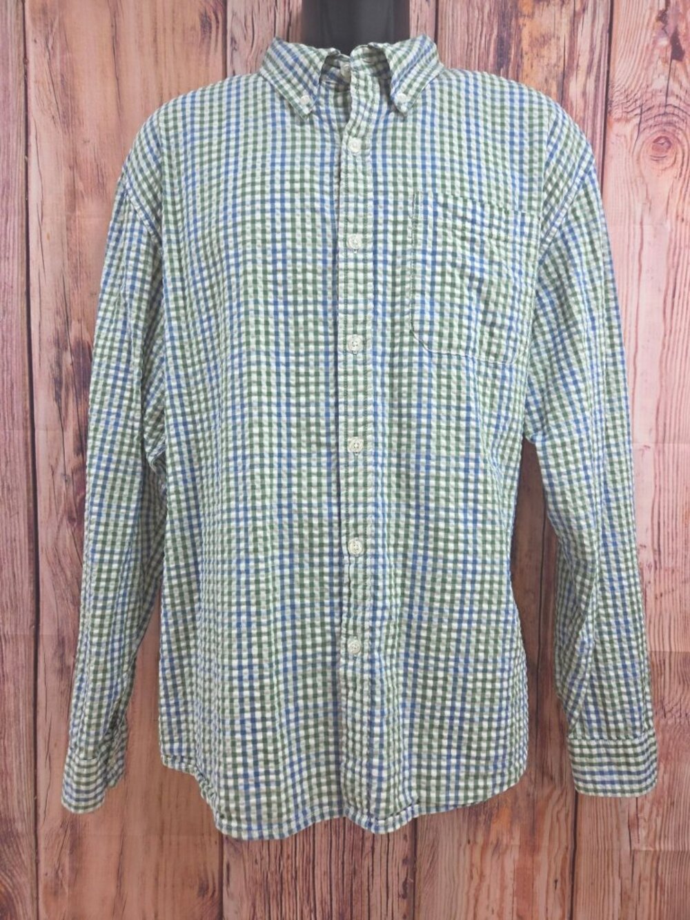 L.L. Bean Mens Traditional Fit Seersucker Shirt Large Organic Cotton